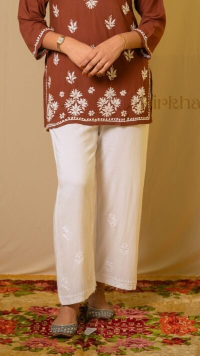 Dirkha Chikankari Soft Rayon White Palazzo