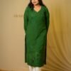Dirkha Kanchan Chikankari 3D Dark Green Viscose Straight Kurta With Inner