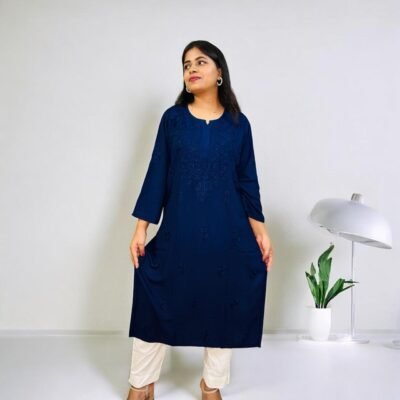 Soft Rayon Long Chikankari Kurta (Same Thread) Violet