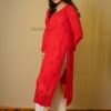 Dirkha Vijeta Chikankari 3D Red Viscose Straight Kurta With Inner