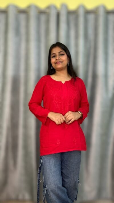 Soft Rayon Short Chikankari Kurta (Same Thread) Red