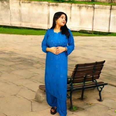 Soft Rayon Long Chikankari Kurta (Same Thread) Royal Blue