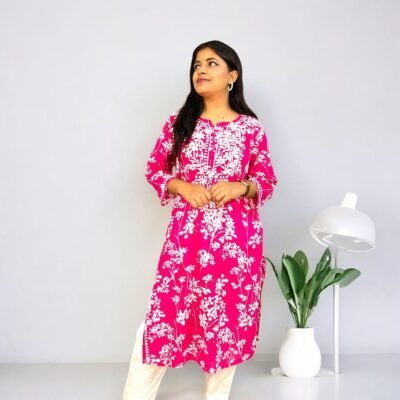 Pink Chikankari kurta Cotton