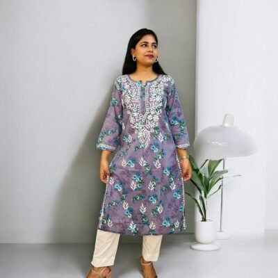 Chikankari kurta Cotton Blue