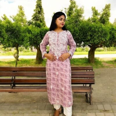 Chikankari kurta Cotton Peach