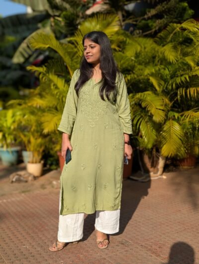 Dirkha Sweeti Chikankari Soft Rayon  Lime Green  Kurta