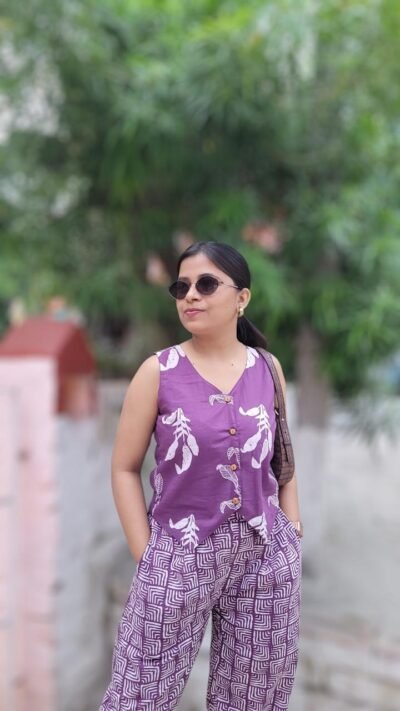 Dirkha Purple Cotton Western Waist Coat with Pant (Co-Ords)